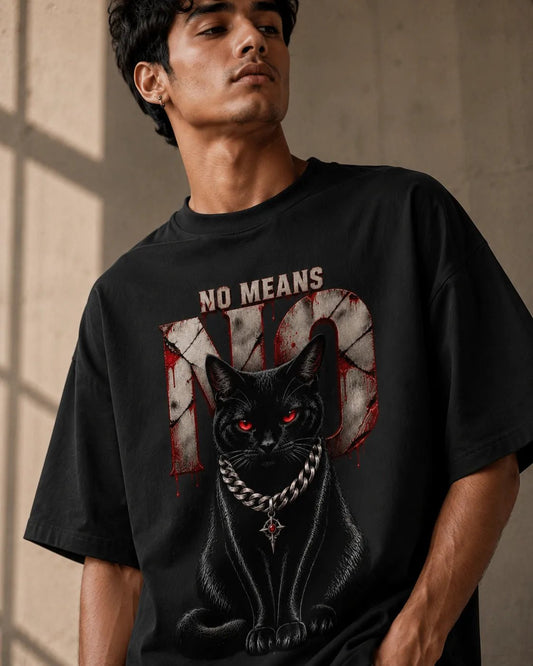 NO MEANS NO — Black Oversized Graphic T-Shirt | Oversized T-Shirt | STORKK