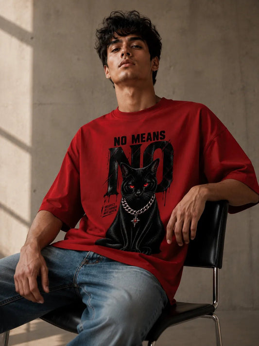 NO MEANS NO — Red Oversized Graphic T-Shirt | Oversized T-Shirt | STORKK